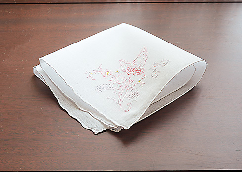 Embroidered Colored Cotton Handkerchief. Pink Butterflies #1102 - Click Image to Close